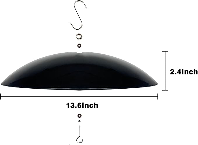 13" Bird Feeder Rain Guard, Hummingbird Feeder Shade Dome Cover, Hanging Baffle for Bird Feeder Pole (Black), 1 Pack