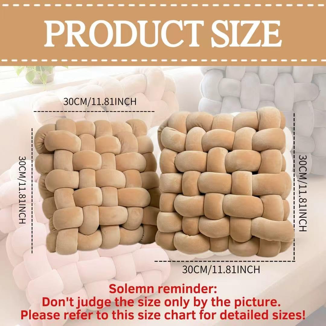 2Pcs Square Knot Throw Pillows, Suitable For Bedroom Decoration, Sofa Decorative Pillows, Home Decoration, Home Decor Living Room 12 inches * 13 inches (Coffee Color)