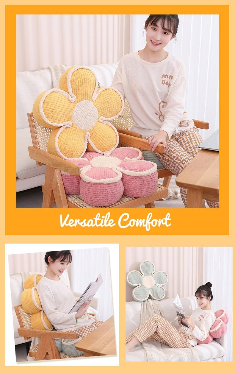 Sexysamba Flower Shaped Floor Seat Pillows Cushions 25.6" x 7.5", Giant Aesthetic Daisy Flower Decorative Throw Pillows Preppy Floor Seating Cushion for Girls Bedroom Room Sofa Chair Decor,Grey