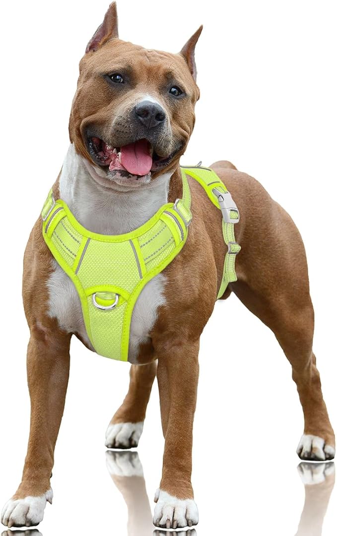 BARKBAY No Pull Dog Harness Large Reflective Dog Harness with Front Clip and Easy Control Handle for Walking Training Running with ID tag Pocket(Sunlight,L)