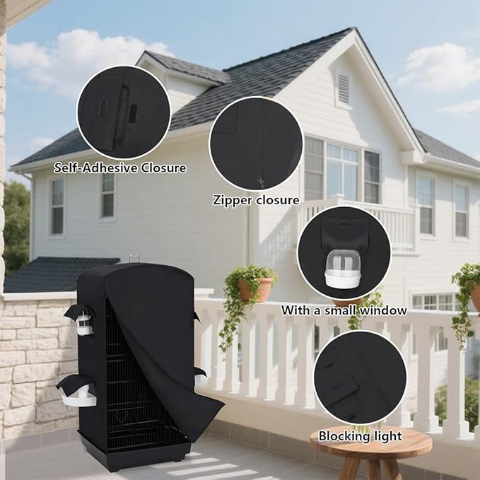 Bird Cage Cover for Night - Black Birdcage Cover with 4 Access Windows -Insulated Birdcage Cover with Dust Protection- Fits Parakeet, Cockatiel & Conure Medium Cages(17.7x13.4x32.3 inch)