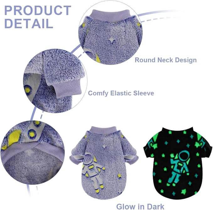 Dog Sweater Glow in The Dark Girl Pink Small Fleece Clothes Winter Soft Thickening Warm Puppy for Dogs Boy Teacup Yorkie Chihuahua (XS,Blue)