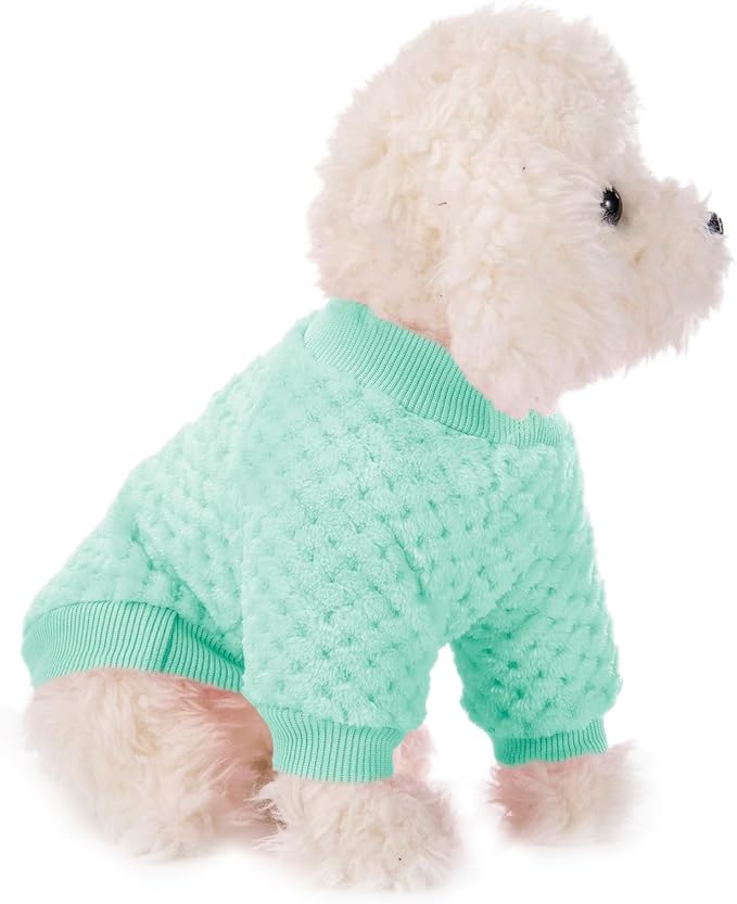 POMIU Dog Sweater, Dog Sweaters for Small Medium Dogs or Cat, Warm Soft Flannel Pet Clothes for Dogs Girl or Boy, Dog Shirt Coat Jacket (Ice Blue+Light Coffee+Teal, Large)