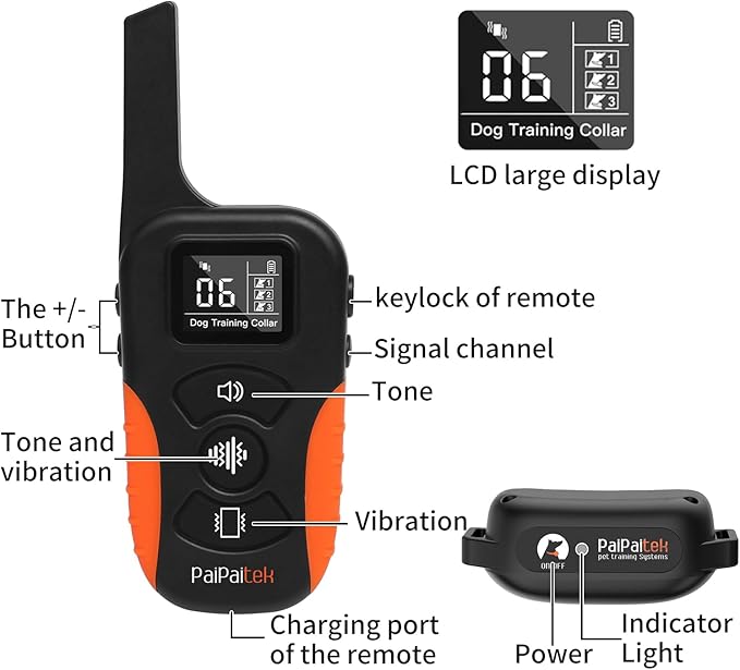 PaiPaitek Vibrating Dog Collar No Shock, Dog Vibration Collar with Controller 3300ft Range, No Shock Training Collar for Small Dogs, IPX7 Waterproof, Safe Lock - No Prongs