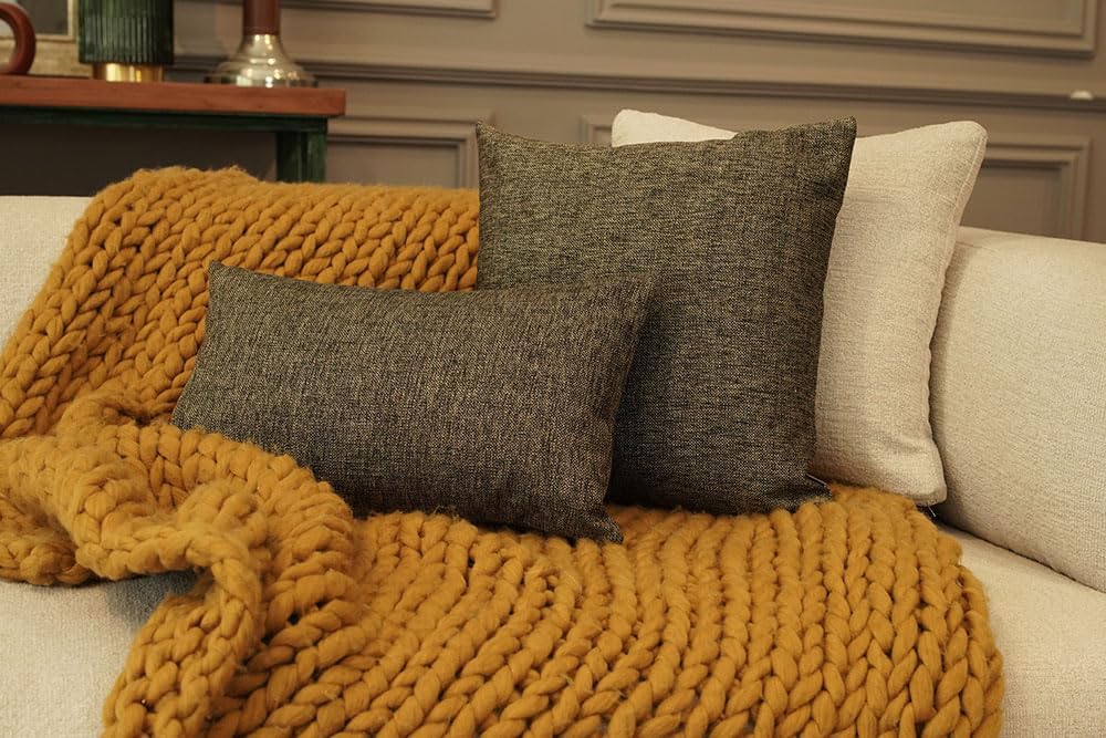 Haven & Glow Decorative Throw Pillow Cover – Square Cushion Case with Zipper | Modern Sofa, Couch & Bed Accent Pillow Covers for Living Room, Bedroom & Home Decor | 18 x 18 inches – Silver Brown – 2Pc