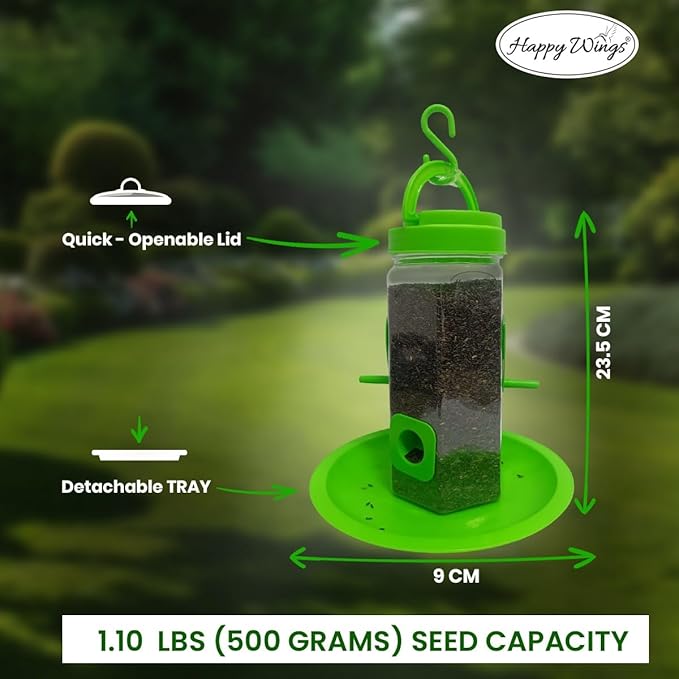 Plastic Tube Bird Feeder, Natural Green, Set of 2, Hanging Feeder for Wild Birds