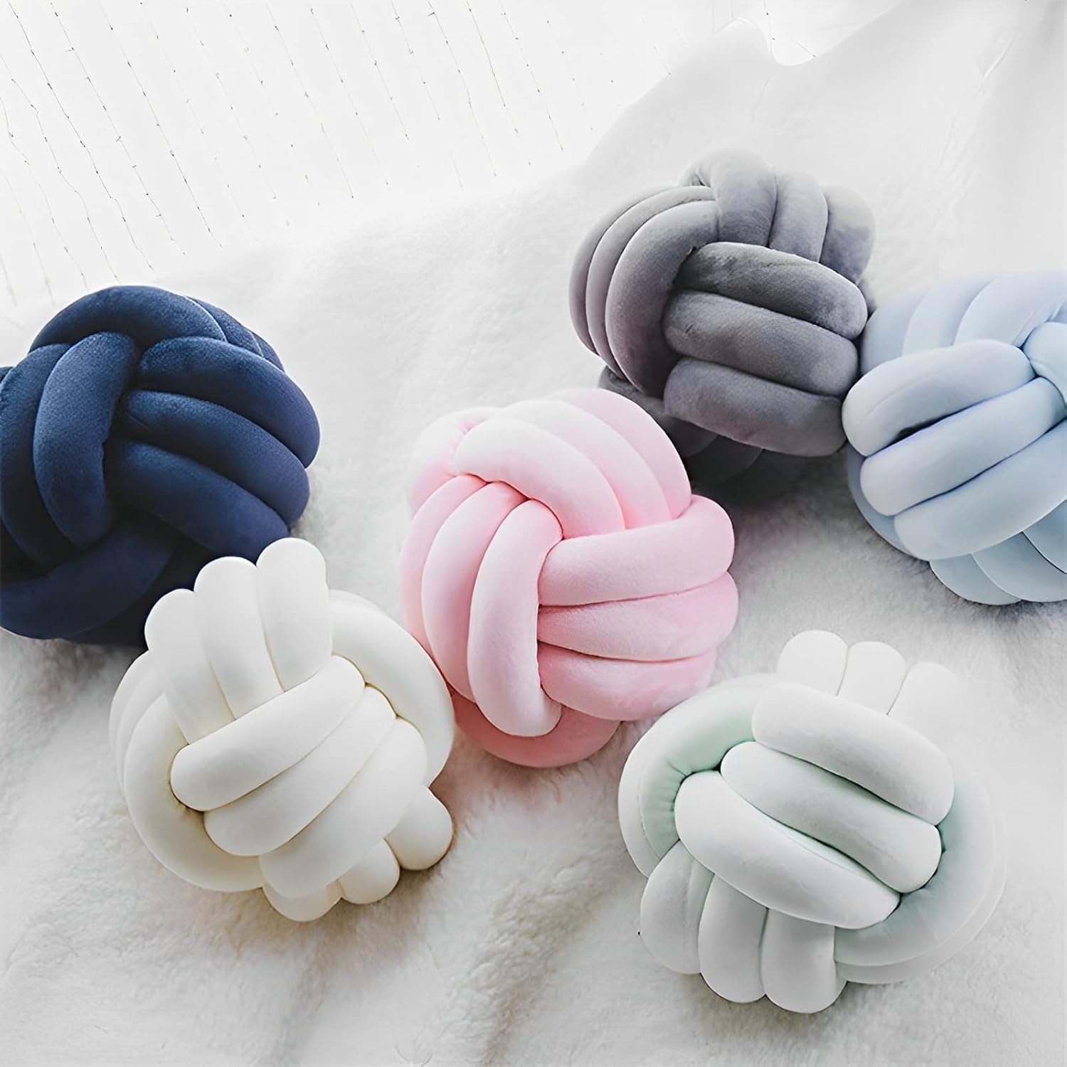 Knot Ball Pillows, Round Throw Pillow Cushion Home Decoration Soft Plush Pillow, Throw Knotted Ball Pillow Handmade Children Room Decoration Round Plush Toy Pillow (Blue,8.5"/22cm)