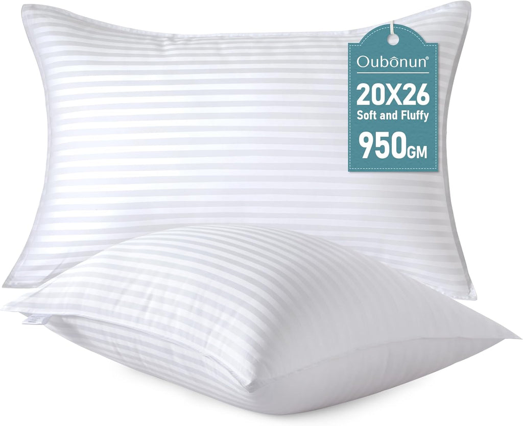 Oubonun Standard Size Pillows Set of 2 - Fluffy & Supportive Down Alternative Pillows with Zippered Cotton Cover - Breathable and Cool for All Sleeping Positions - Machine Washable - 20"x26"