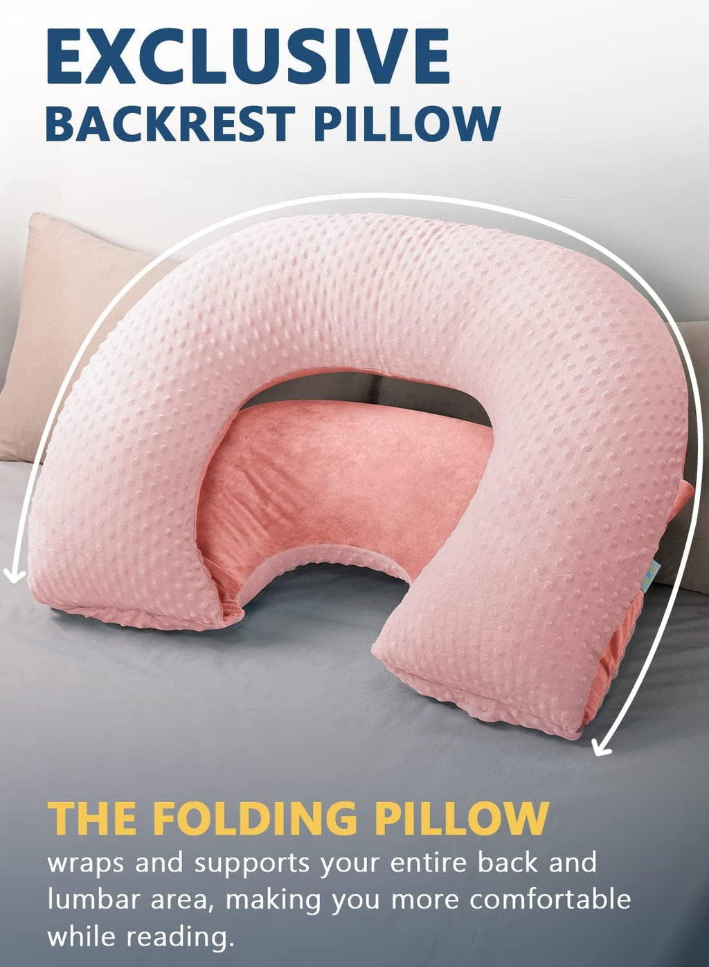 INSEN Reading Pillow, Back Pillow for Sitting in Bed and Couch, Gaming Pillow for Adults, Sit Up Support for Bed (Upgrade-Dot Velvet-Pink, Upgraded)