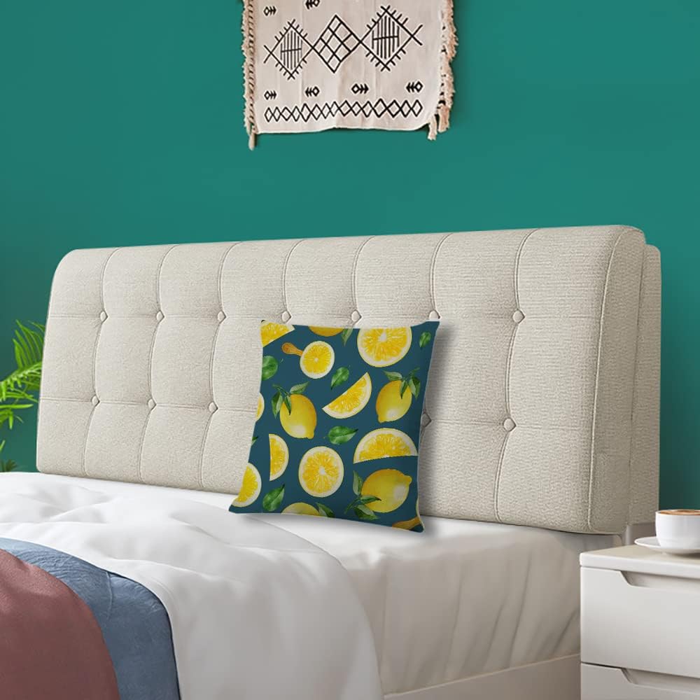 Decorative Square Throw Pillow Covers Lemons Mint Leafs Dark Blue Couch Sofa Bed Pillow Covers Cushion Cases 18x18 inch