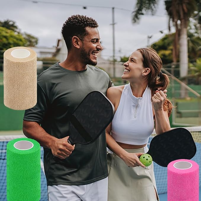 12 Pack Self Adhesive Bandage Wrap,3" X 5 Yards Beige Elastic Cohesive Bandage for Sports,Wrist,Ankle,Vet Wrap,Grip Tape