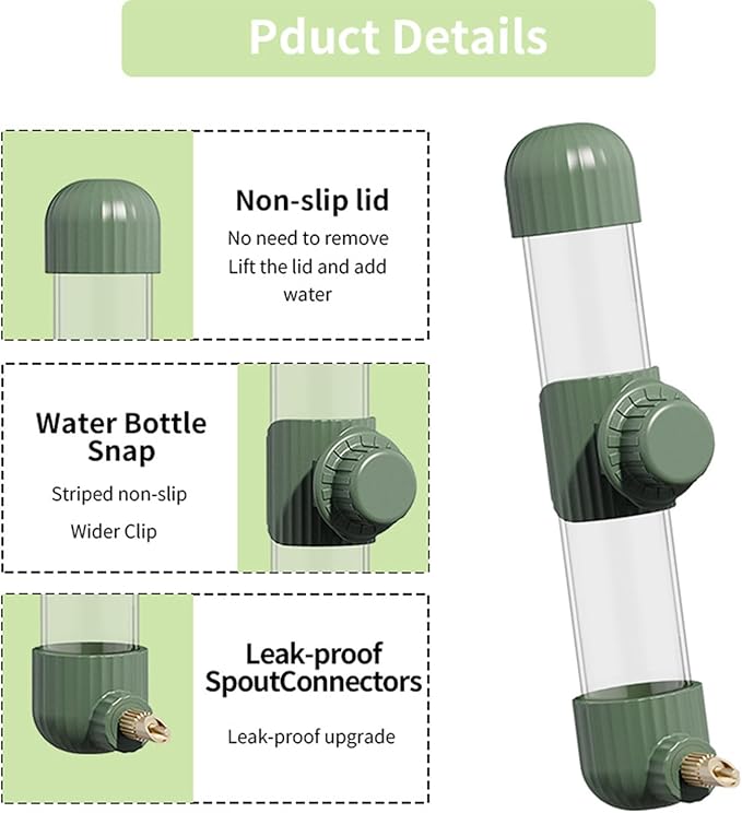 9.4 Fl Oz No Mess Bird Water Dispenser, Automatic Parrot Water Feeder with Spring Valve, Clear Cage Water Drinker for Parakeets Cockatiels Budgies Finch Lovebirds & Canary (Green, 9.4 fl oz (280ml))