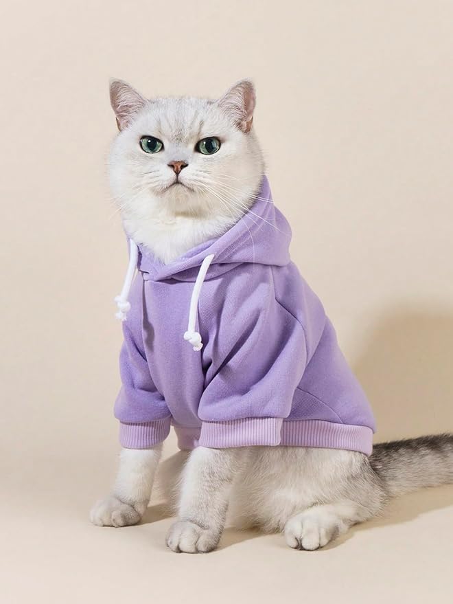 QWINEE Basic Dog Hoodie Sweatshirt Puppy Sweater Warm Cat Costumes Pet Clothes for Chihuahua Puppy Kitten Small Medium Dogs Mauve Purple Small