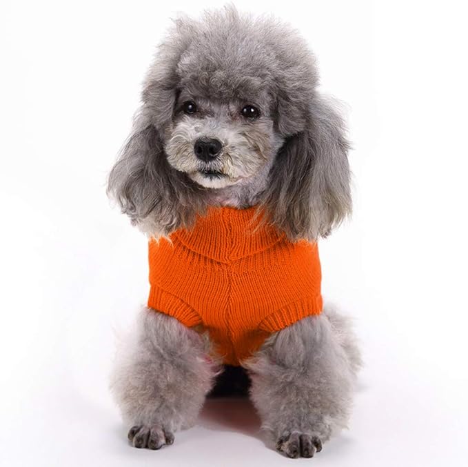 Dog Sweater, Warm & Soft Acrylic Blend, Orange, Large, Turtleneck, Solid, Casual, Adult, Machine Washable, Stretchable, Winter, Pet Apparel, Sweater, Dog, Cat