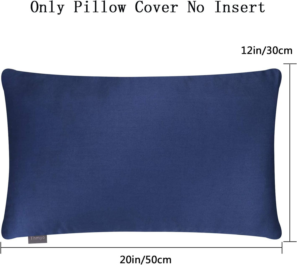 Thmyo 4-Pack 100% Cotton Lumbar Comfortable Solid Decorative Throw Pillow Case Rectangle Cushion Cover Sublimation Blank Pillow Covers Christmas DIY Throw Pillowcase(12x20inch/30x50cm,Midnight Blue)