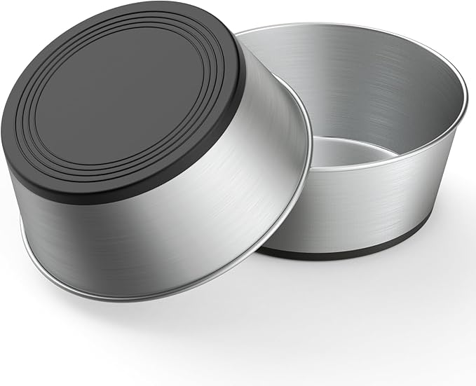 304 Stainless Steel Dog Bowls Set of 2, Anti Rust Metal & Non Slip Rubber Base, Heavy Duty Large Feeding Dishes, Food Grade BPA Free, Food and Water Bowl for Large Dogs (64oz, 8cup)