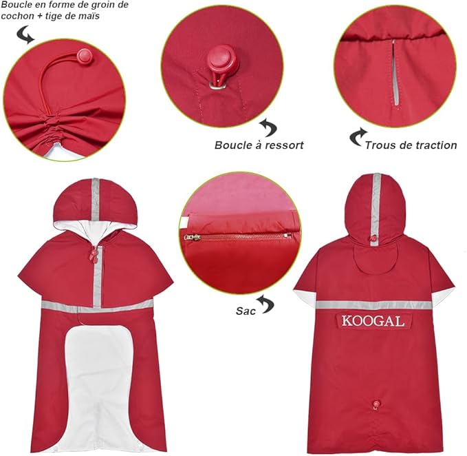 Pet Large Dog Raincoat Apparel Poncho Waterproof for Medium Large Sized for Dog Raincoat Clothes Jacket,Pet Dog Rain Jacket (Red,5XL)