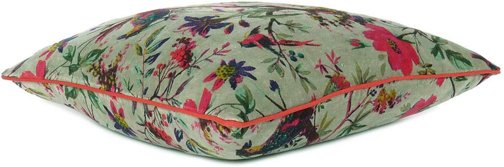 Eyes of India Boho Velvet Bird Print Throw Pillow Cover, Colorful Decorative Floral Cushion Case for Sofa Couch, Bohemian Chic Accent for Bedroom Living Room, 24x24 inch (60x60 cm), Green Olive