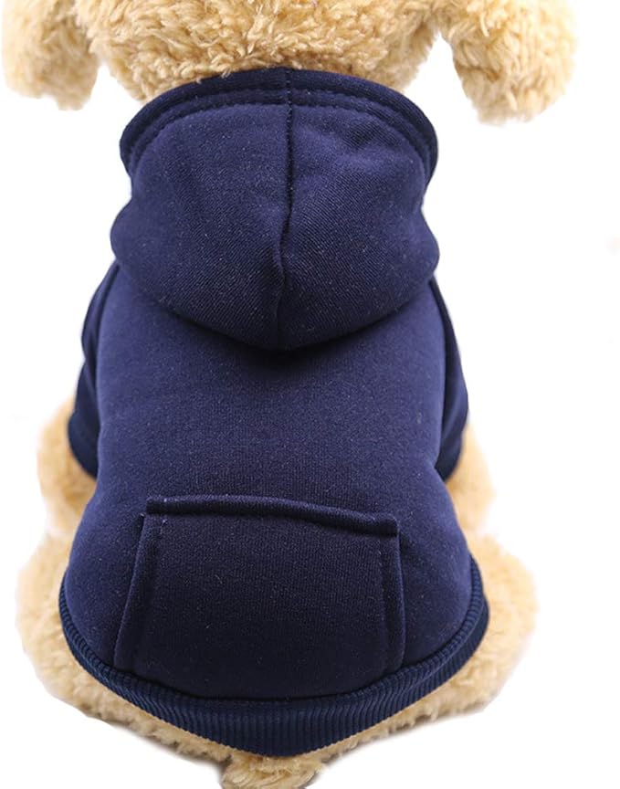 Jecikelon Winter Dog Hoodie Sweatshirts with Pockets Warm Dog Clothes for Small Dogs Chihuahua Coat Clothing Puppy Cat Custume (Navy, Medium)