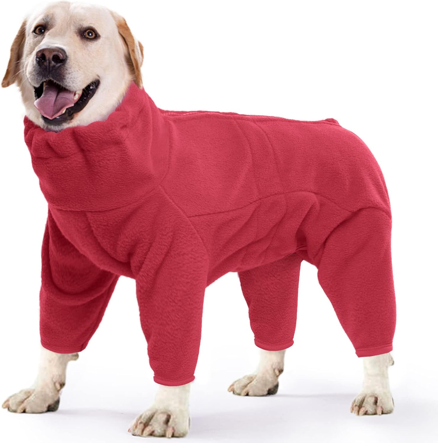 ROZKITCH Dog Winter Coat Soft Fleece Pullover Pajamas, Pet Windproof Warm Cold Weather Jacket Vest Cozy Jumpsuit Apparel Outfit Clothes for Small Medium Large Dog Walking Hiking Sleep Red S