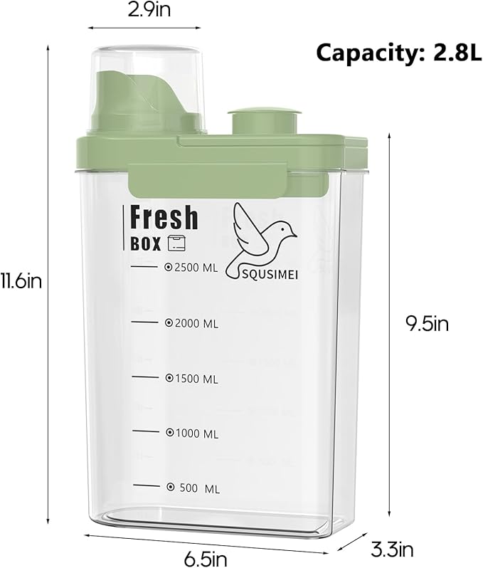 3 Qt/2.8 L Bird Seed Storage Container with Lids Airtight Measuring Cup, Bird Seed Dispenser Pet Food Container Are Used to Store Bird Food, Chicken Feed BPA Free (2.8L, Green)