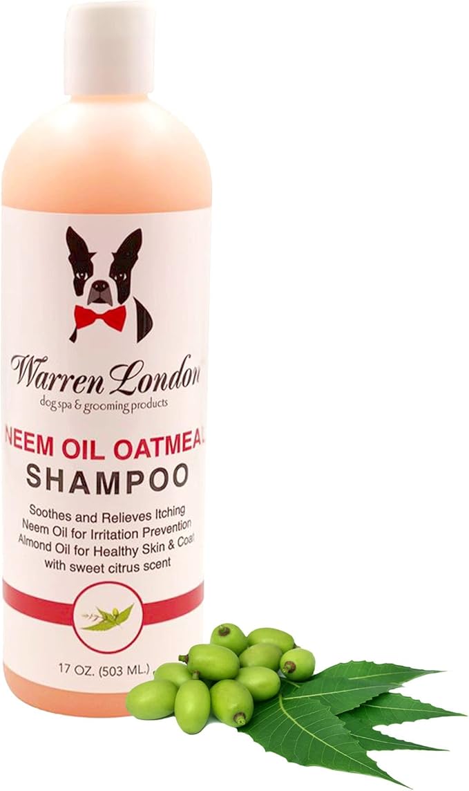 Warren London Neem Oil with Oatmeal Dog Shampoo - Deep Cleansing & Moisturizing for Sensitive Skin - Itch Relief & Odor Control - Made in USA - 17 oz