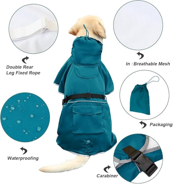 Reflective Dog Raincoat Waterproof Adjustable Dog Hooded Poncho Raincoat for Medium Large Dogs, Lightweight Pet Rain Jacket(Blue, 4XL)