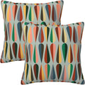 bassyil Mid Century Retro Drop Throw Pillow Covers Decorative Linen Pillow Cases Set of 2 Square Cushion Cover for Couch Sofa Bedroom Patio 18x18 Inch