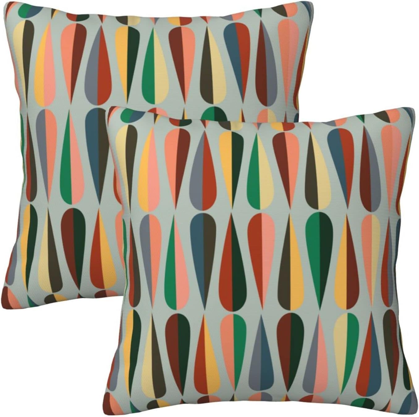 bassyil Mid Century Retro Drop Throw Pillow Covers Decorative Linen Pillow Cases Set of 2 Square Cushion Cover for Couch Sofa Bedroom Patio 18x18 Inch