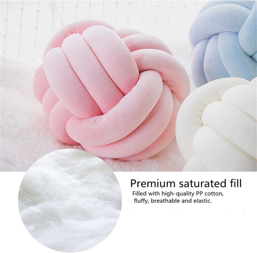 Round Throw Pillow, Soft Handmade Knot Ball Pillows, Home Decoration Pillow, Knotted Plush Toys Throw Pillow (10.6 inches, Light Grey)