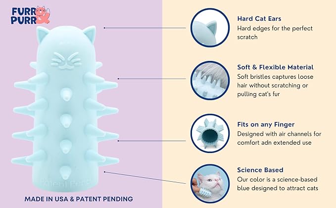 Furr&Purr Cat Brush, Scratcher, and Massager - Indoor Cat Calming Care with Face Scratcher, Finger Brush (3-Pack, Made in USA)