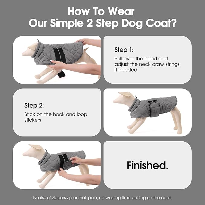 Dog Winter Coat Warm Padded Puppy Jacket Windproof Water Resistant Clothes for Small Medium Large Pets Christmas Sweater Outfit Vest(Grey, XS)