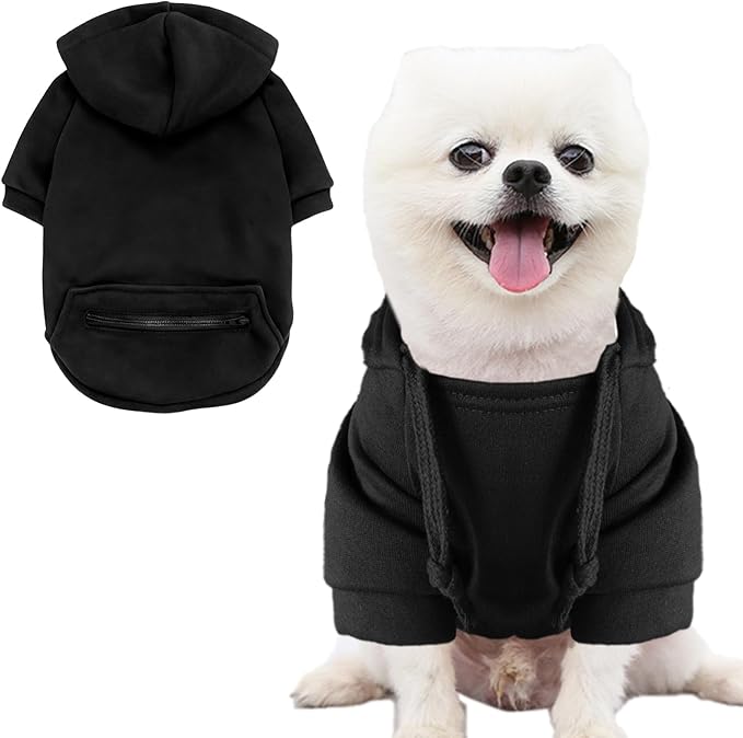 Jecikelon Winter Dog Hoodie Sweatshirts with Pockets Warm Clothes for Small Dogs Chihuahua Coat Puppy Custume Clothing (XX-Small, Y02-Black)