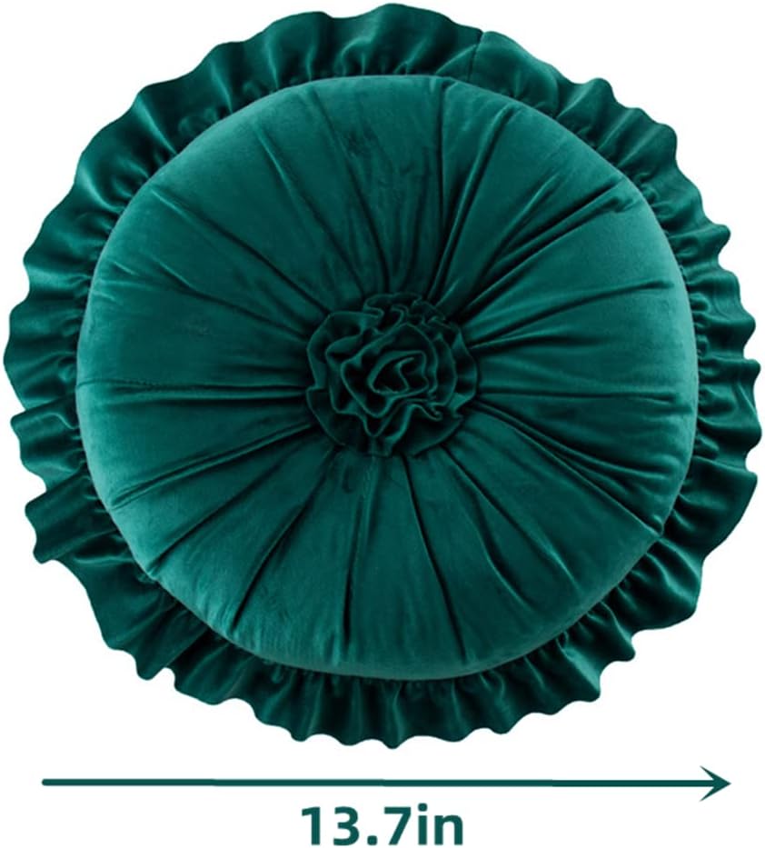 S SSOY Velvet Round Pillow - Ruffle Home Decoration Cushion for Sofa, Chair, Bed, Window, Floor - 13.7in