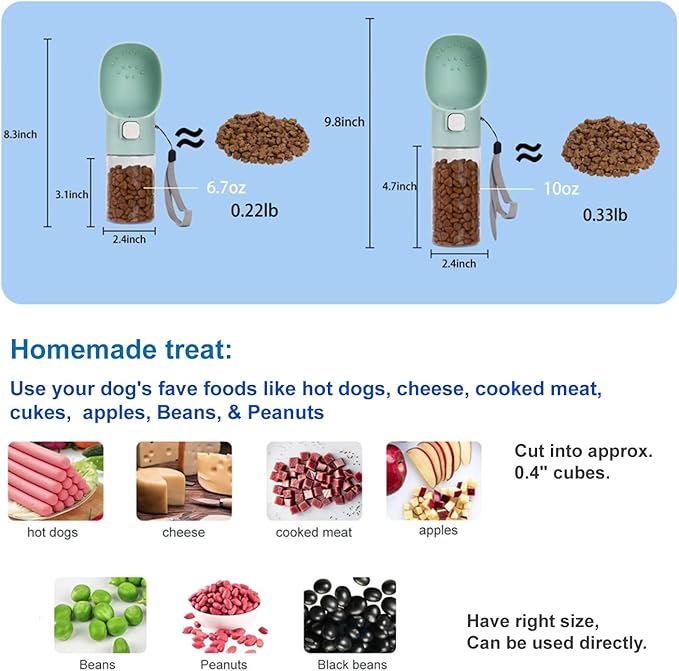 Colorday Handheld Dog Treat Dispenser Built-in Clicker & Treat Pouch, Hand Feeder for Puppy Training Walking Hiking Traveling (6.7 OZ, Green)
