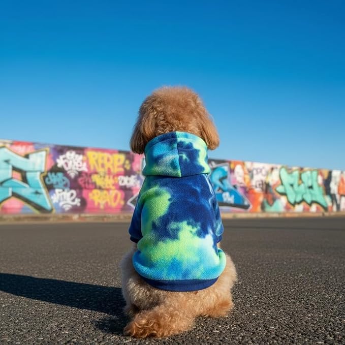 Mklhgty Tie Dye Dog Hoodie, Winter Coat for Small Dogs - Ultra-Soft Adjustable Warm Hood, Breathable Comfort Fabric for Daily Use