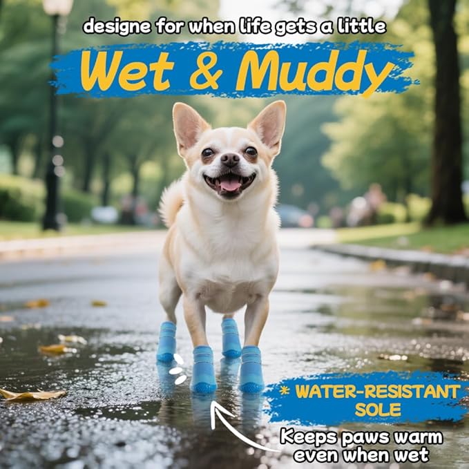 Dog Shoes for Small Dogs, Breathable Dog Boots Paw Protector for Hot Pavement Winter Snow, Dog Booties with Rugged Anti-Slip Sole for Hardwood Floors Outdoor Walking Light Blue Size 3