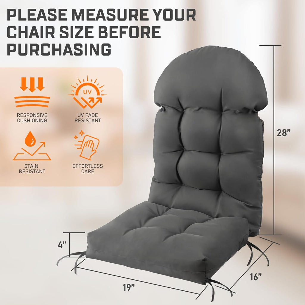 FUNBERRY High Back Patio Chair Cushions (Set of 4), Waterproof, UV Fade Resistant, Improved Comfy Outdoor Chair Cushions for Adirondack, Rocking Chairs