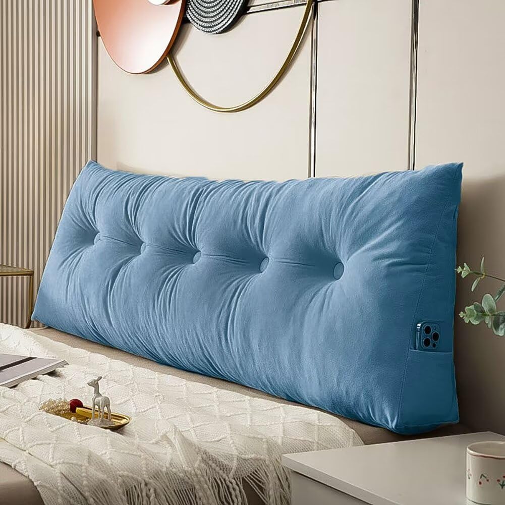Queen Size Headboard Pillow Wedge Long Backrest Positioning Support for Daybed Wedge Bed Rest Reading Pillow with Side Pockets Bolster Cushion