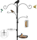 Bird Feeder Pole, 91in 4 Hook Bird Feeding Station with Adjustable Shepherds Hooks, Birds Feeder for Outdoors with Pole 5 Prongs Base Attracting Wild Birds (ATR Deco, Black 91in)