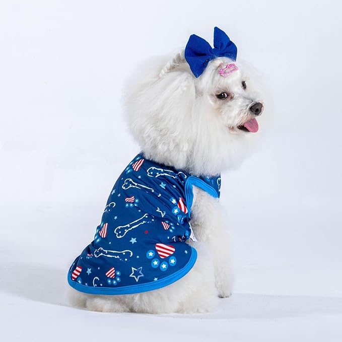 CuteBone 4th of July Dog Shirts 2-Pack Soft Pet Clothes Breathable Summer Vest for Small Puppy and Stretchy Cat Apparel 2BX17L