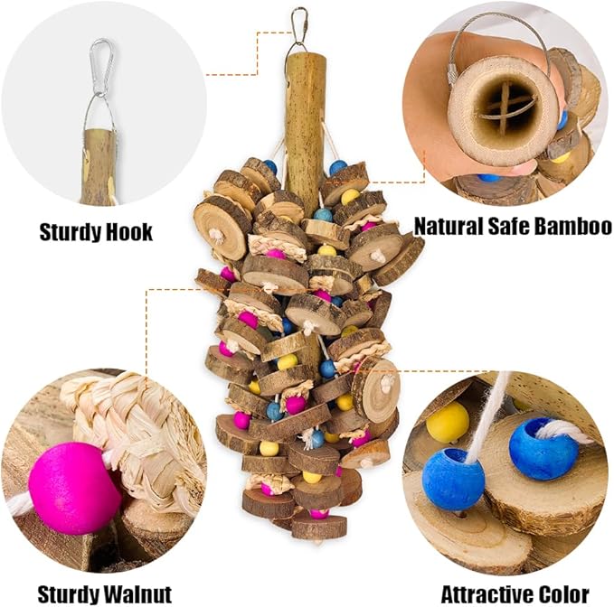 Extra Large Bird Parrot Toys- 19.7 inch Multicolored Natural Wooden Block Parrot Chewing Toy Suggested for Macaws cokatoos, African Grey and a Variety of Amazon Parrots. (Large Size)