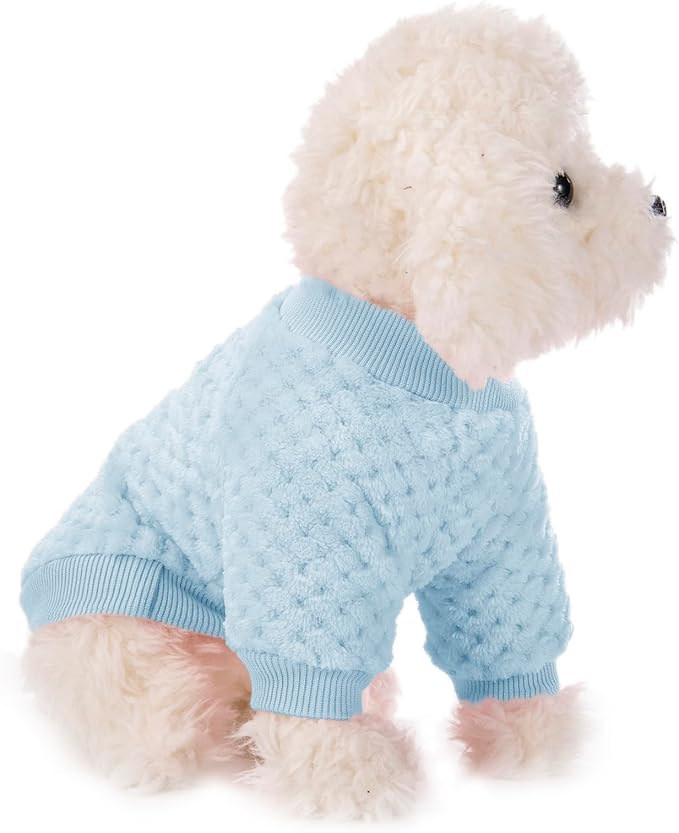 POMIU Dog Sweater, Dog Sweaters for Small Medium Dogs or Cat, Warm Soft Flannel Pet Clothes for Dogs Girl or Boy, Dog Shirt Coat Jacket (Ice Blue+Light Coffee+Teal, Medium)