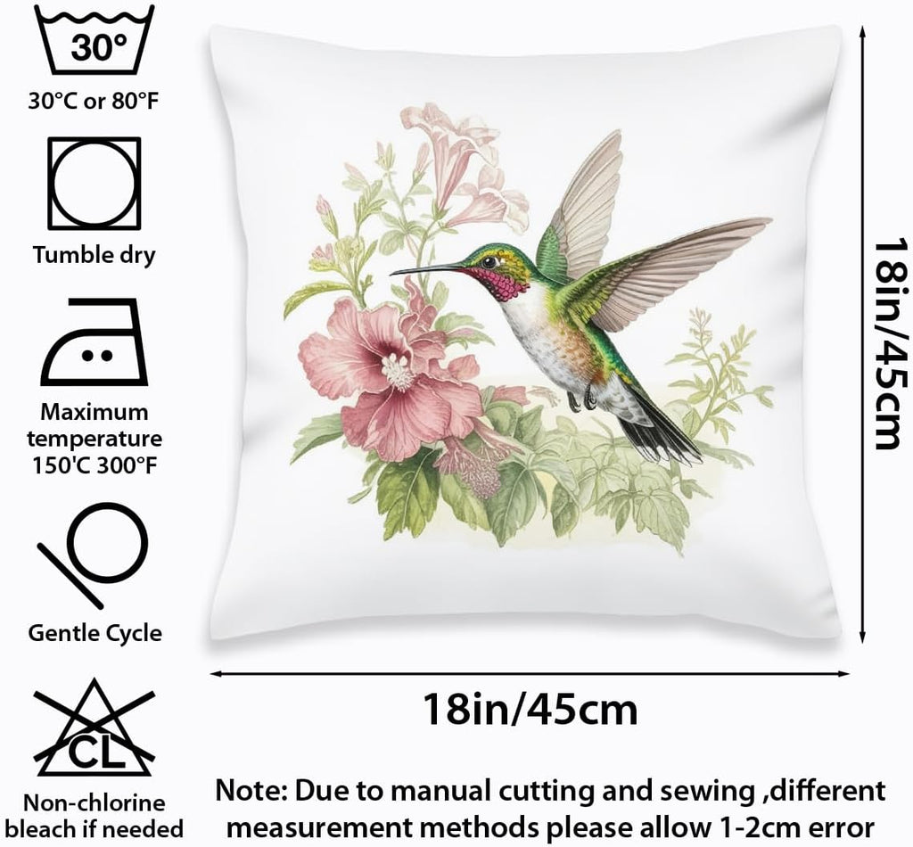 Summer Hummingbird Pillow Covers French Vintage Throw Pillows, Spring Peony Dahlia Floral Decorative Farmhouse Cushion Case for Sofa Couch Set of 2, Gifts for Women Friend Sister Birthday Christmas