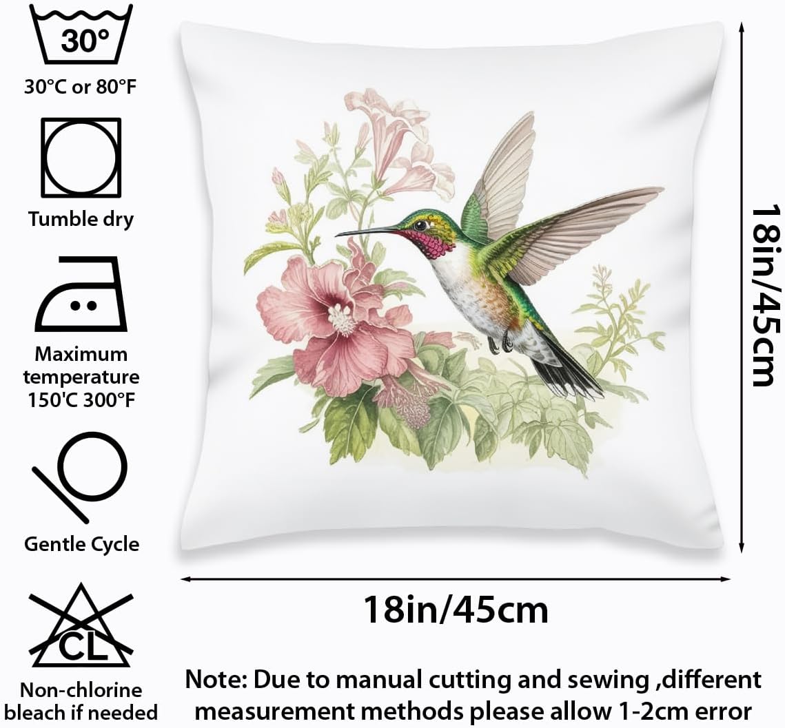 Summer Hummingbird Pillow Covers French Vintage Throw Pillows, Spring Peony Dahlia Floral Decorative Farmhouse Cushion Case for Sofa Couch Set of 2, Gifts for Women Friend Sister Birthday Christmas
