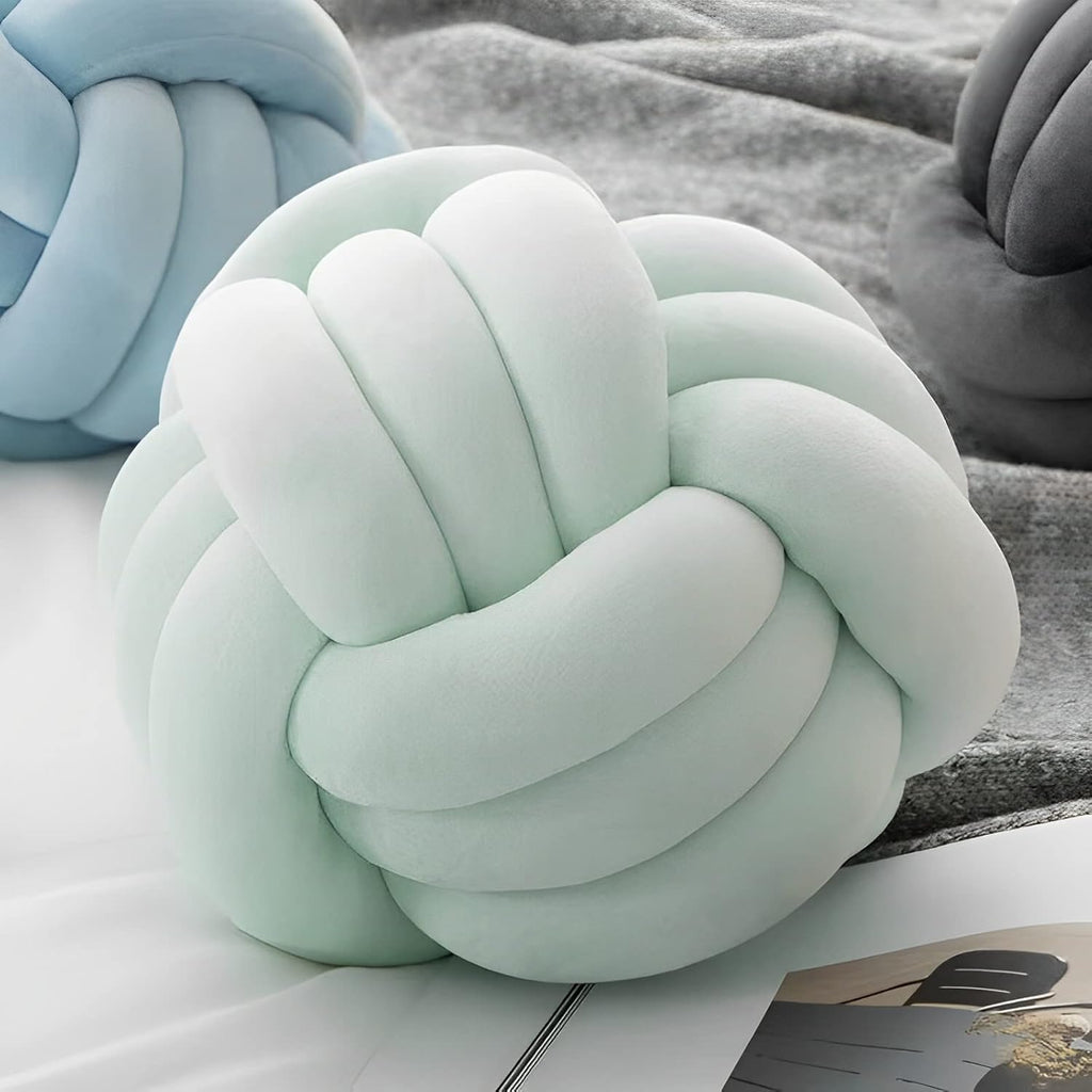 Knot Ball Pillows, Round Throw Pillow Cushion Home Decoration Soft Plush Pillow, Throw Knotted Ball Pillow Handmade Children Room Decoration Round Plush Toy Pillow (Light Green,11"/28cm)