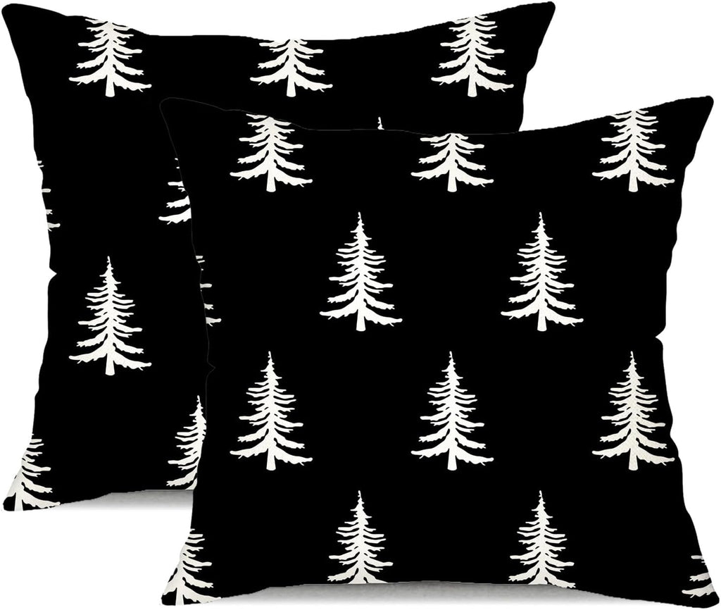 DFXSZ Christmas Pillow Covers 16x16 inch Set of 2 Christmas Tree Decorative Black Throw Pillow Covers Winter Famliy Decoration for Home Couch TH-30D16