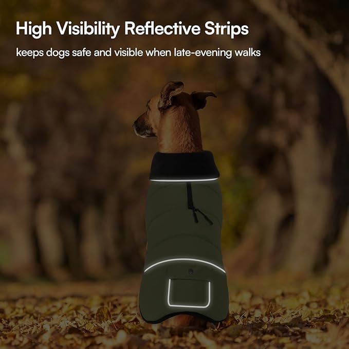 Dog Coat, Small Medium Dog Jacket, Windproof Dogs Puffer Jacket, Fleece Lined Warm Dogs Winter Coat with Harness Hole (Army Green L)