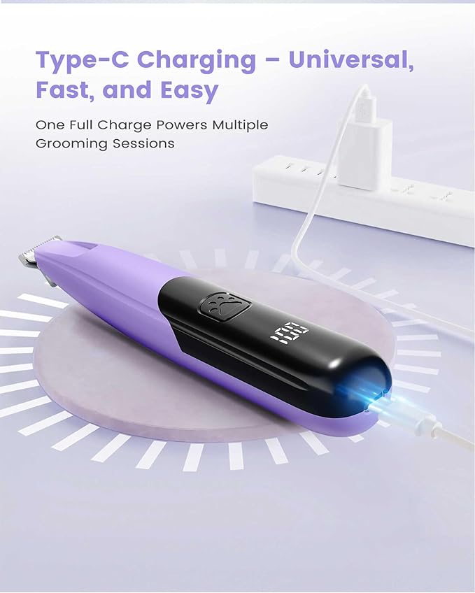 Dog Paw Trimmer with LED Light, 35dB Low Noise Paw Trimmers for Dog's Feet, 2 Speed Safety Electric Dog Clippers for Grooming, Rechargeable Cat Shaver for Paws, Ears, Face, Rump