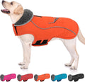 SUNFURA Dog Coat, Warm Dog Coat XXL Puffer Jacket with Harness Hole, Reflective Pet Snow Jacket Turtleneck Fleece Vest for Weimaraner, Labrador, Golden Retriever, Orange 2XL